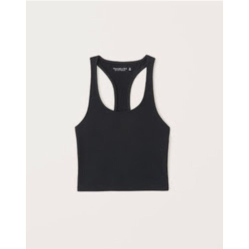 Abercrombie Seamless Ribbed Fabric Racerback Scoopneck Tank - Black